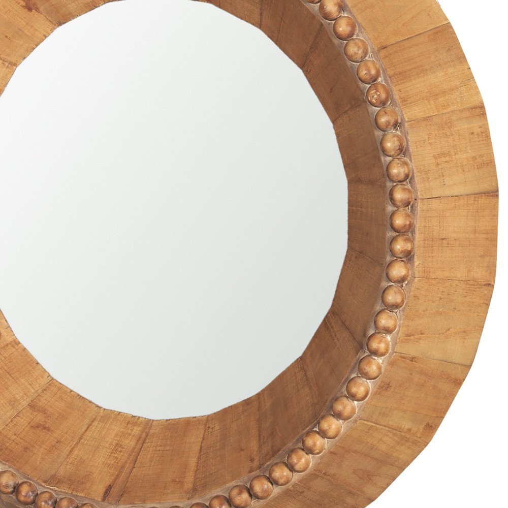 30" Brown Solid Wood Beaded Indented Mirror