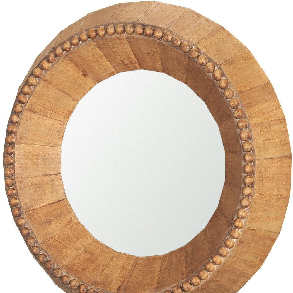 30" Brown Solid Wood Beaded Indented Mirror