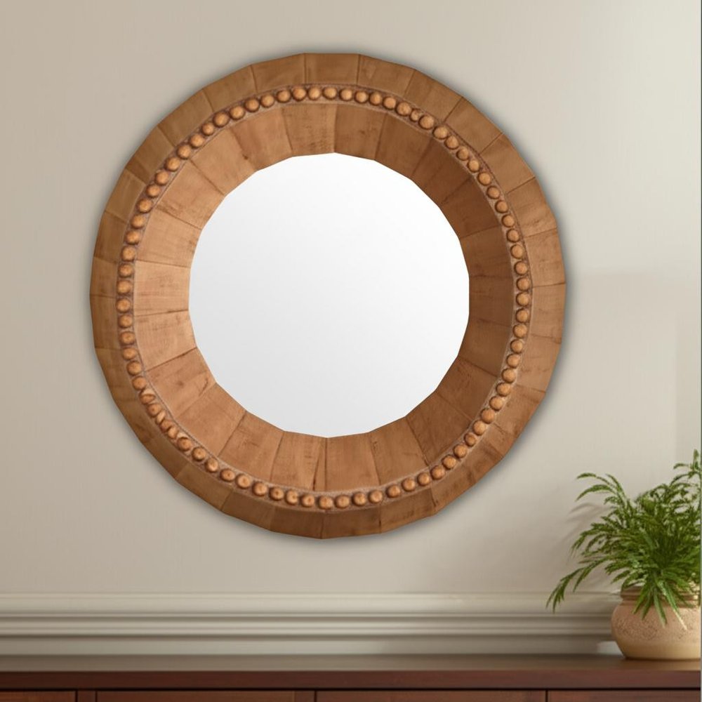 30" Brown Solid Wood Beaded Indented Mirror