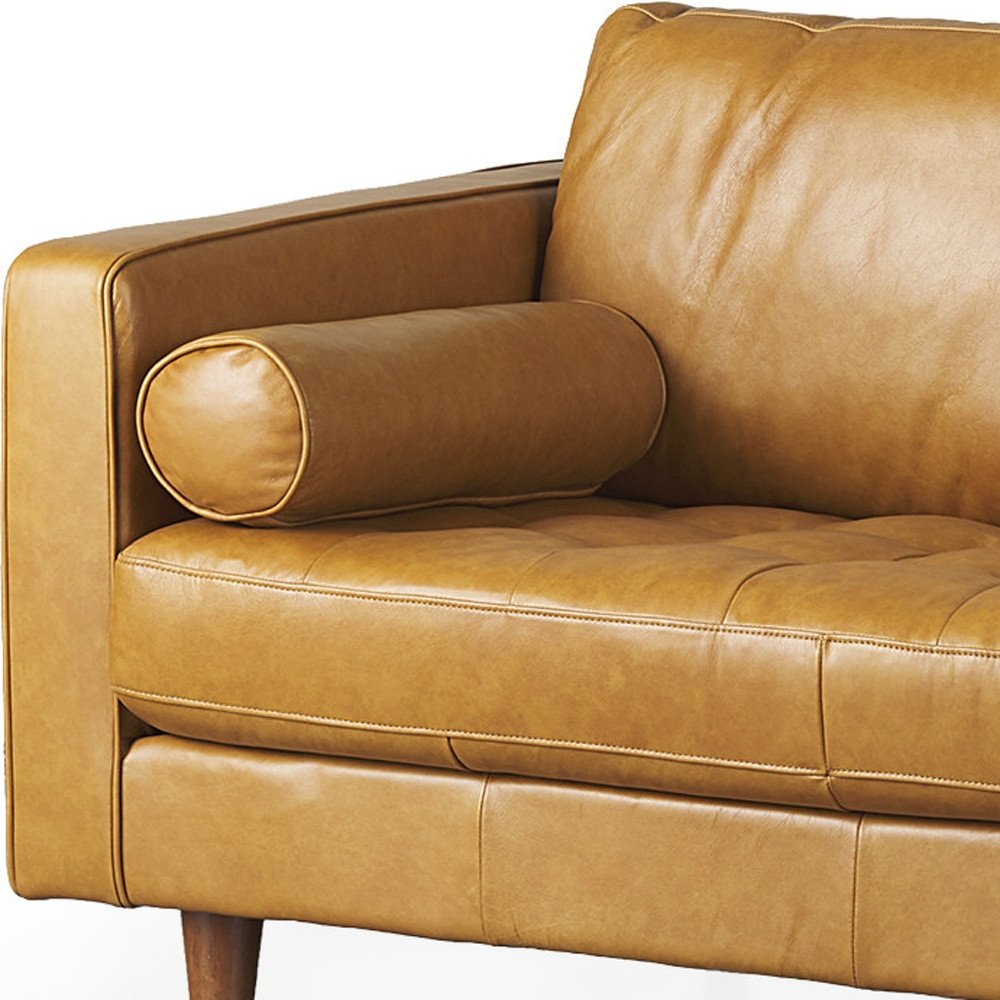 65" Light Brown Tufted Leather Loveseat