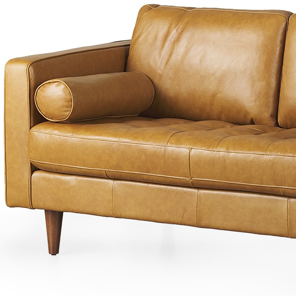 65" Light Brown Tufted Leather Loveseat