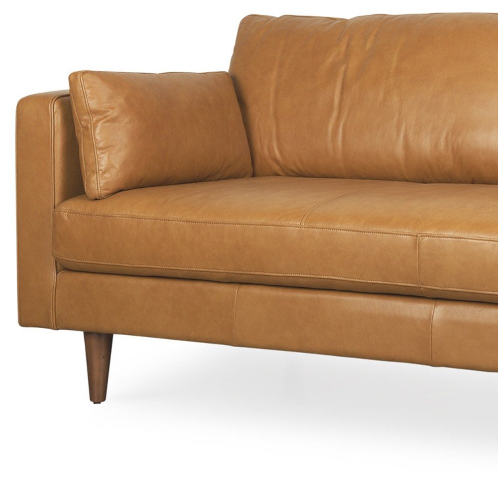 88" Tan Leather Mid-Century Sofa