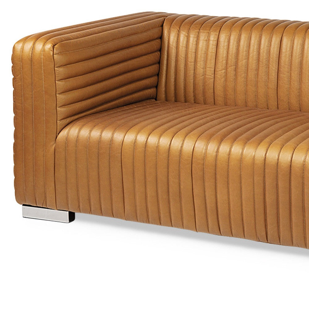 83" Top Grain Leather Contemporary Tufted Tuxedo Sofa