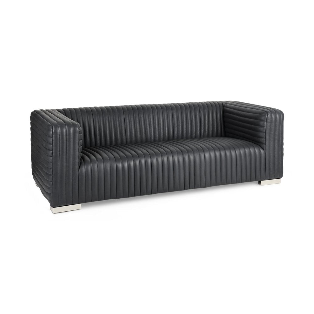 83" Top Grain Leather Contemporary Tufted Tuxedo Sofa