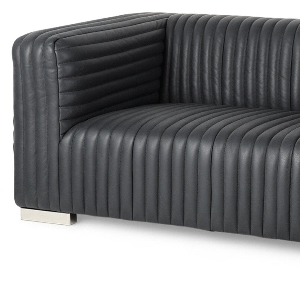 83" Top Grain Leather Contemporary Tufted Tuxedo Sofa
