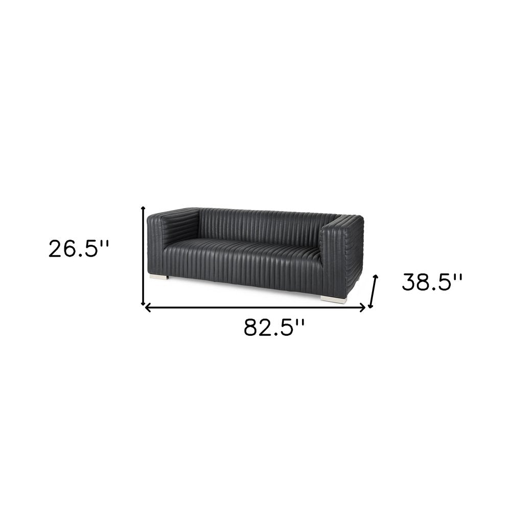 83" Top Grain Leather Contemporary Tufted Tuxedo Sofa