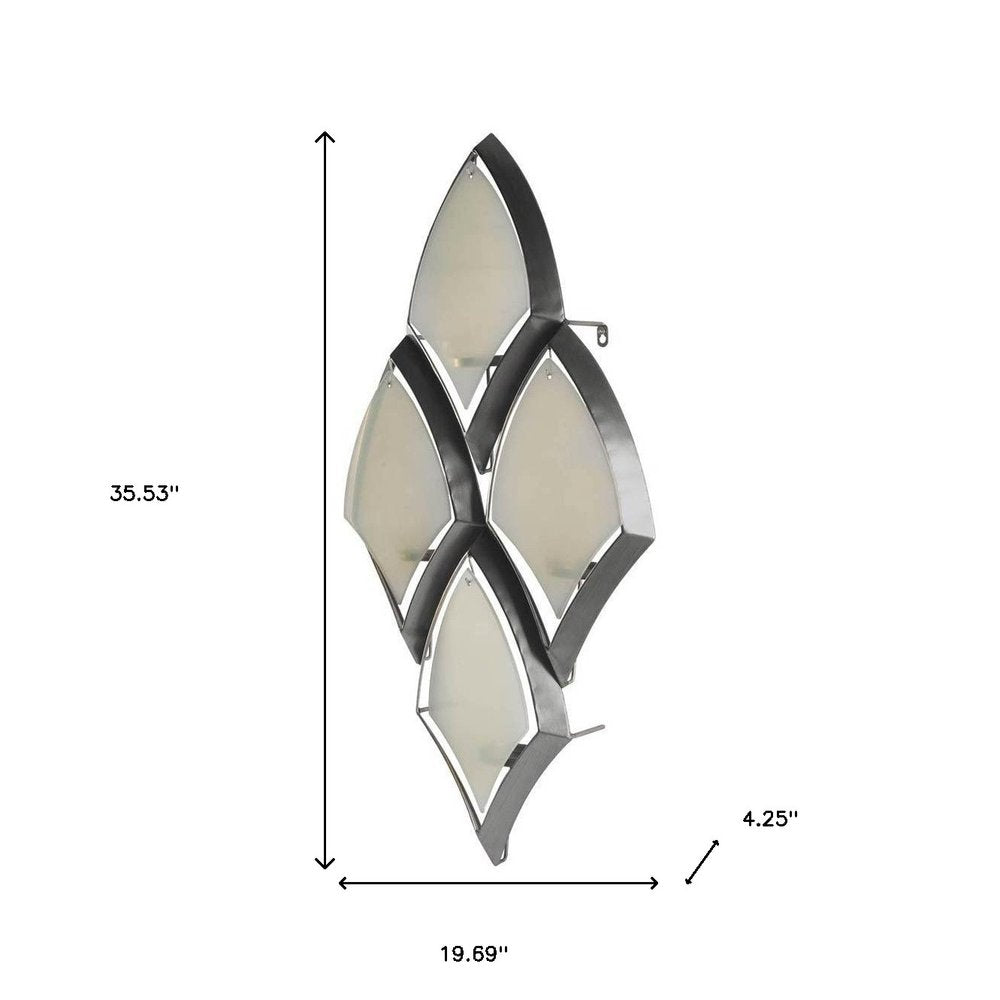 36" Silver and Gray Diamond Metal Wall Sconce Candle Holder