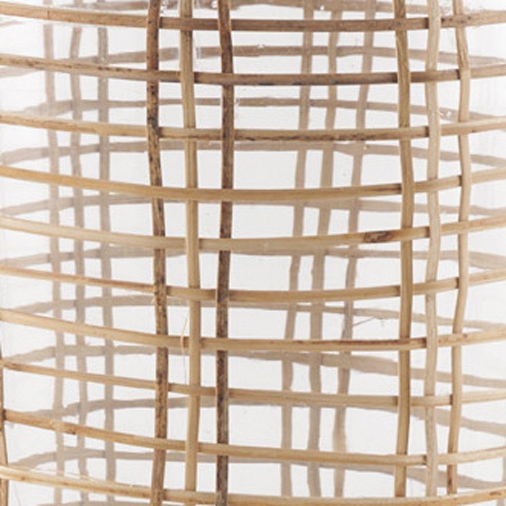 15" Glass and Rattan Bottle Floor Vase