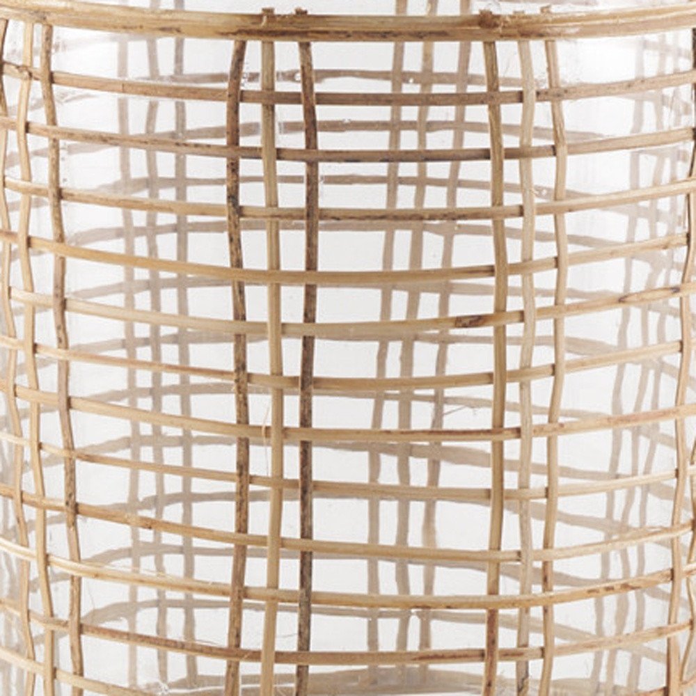 15" Glass and Rattan Bottle Floor Vase