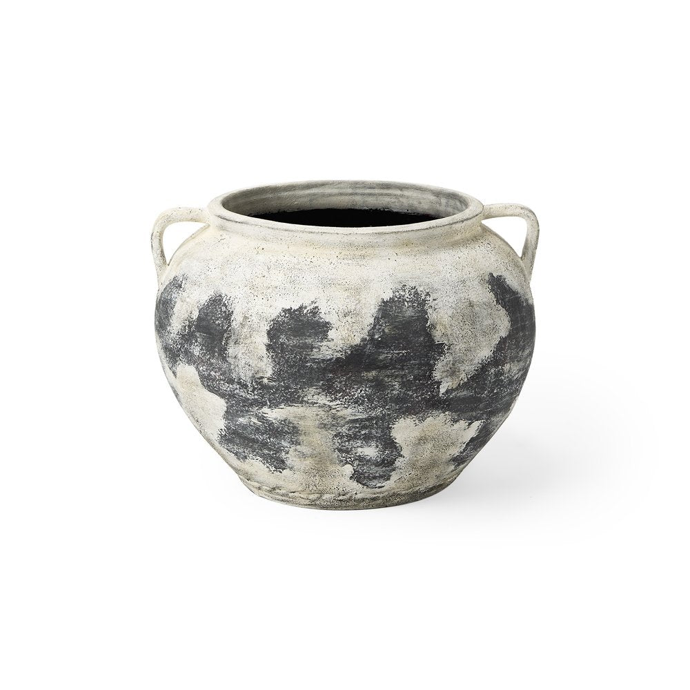 14" Black and White Amphora Floor Vase