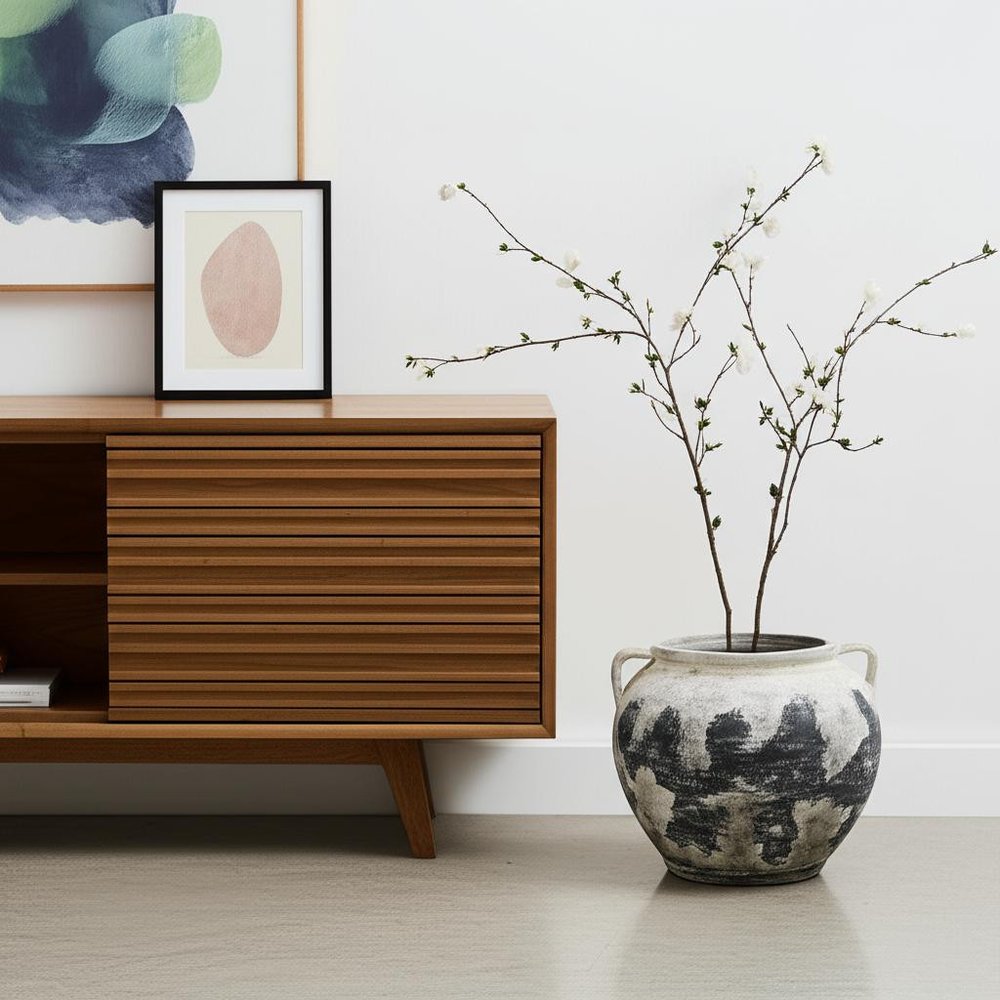 14" Black and White Ombre Amphora Floor Vase