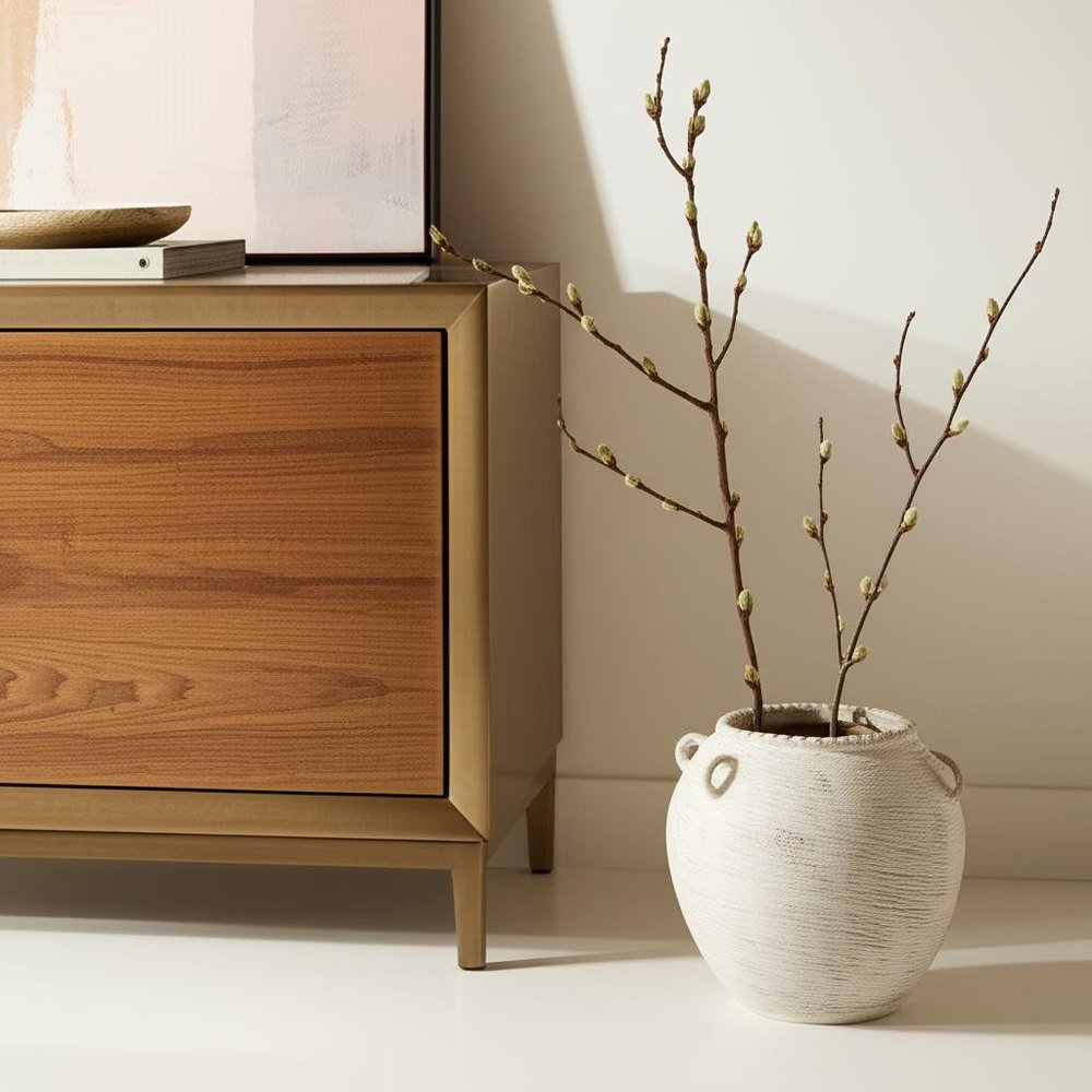 25" Cream Amphora Ceramic Floor Vase