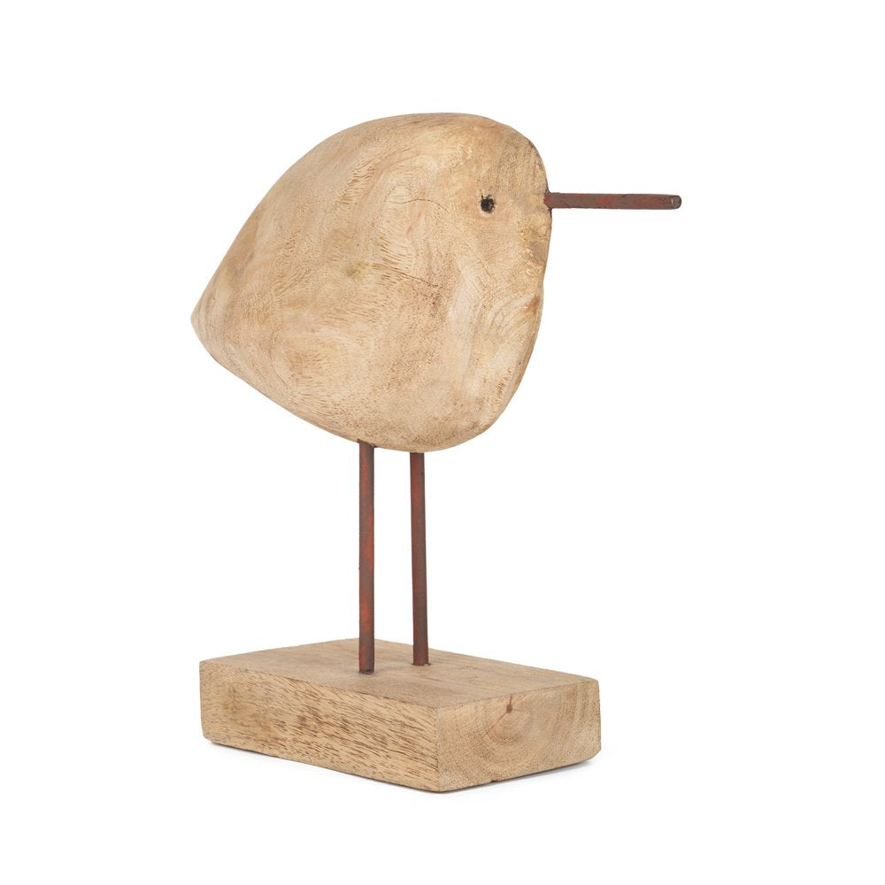 11" Brown Wood Modern Bird Sculpture