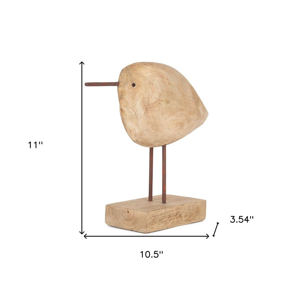 11" Brown Wood Modern Bird Sculpture