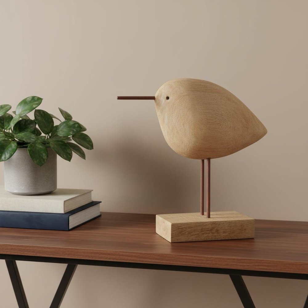 11" Brown Wood Modern Bird Sculpture