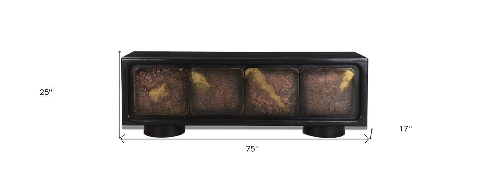 75" Black Rub Finished Art Deco Sideboard