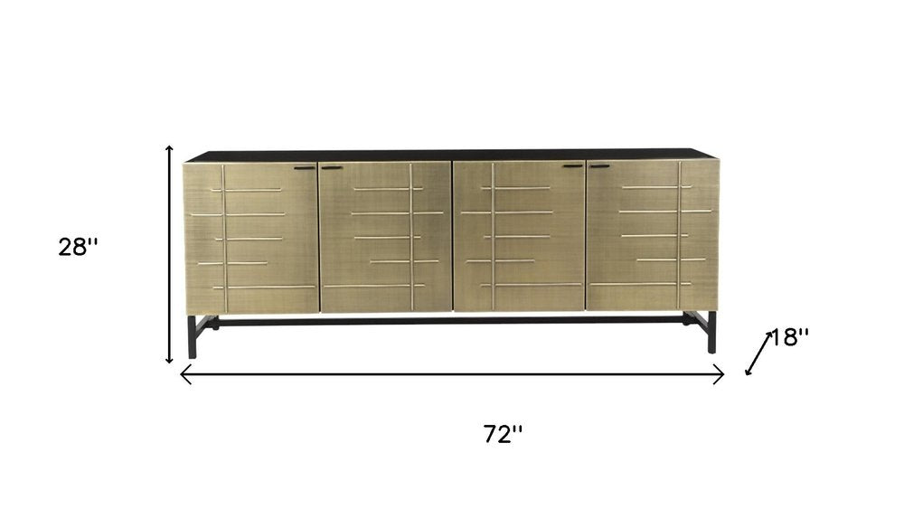 72" Gold Iron Ribbed Texture Sideboard