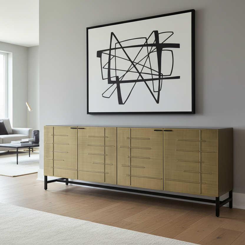 72" Gold Iron Ribbed Texture Sideboard