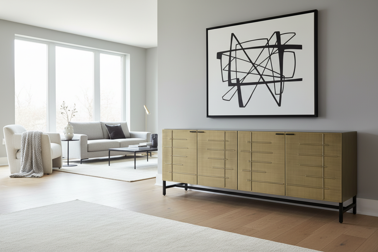 72" Gold Iron Ribbed Texture Sideboard