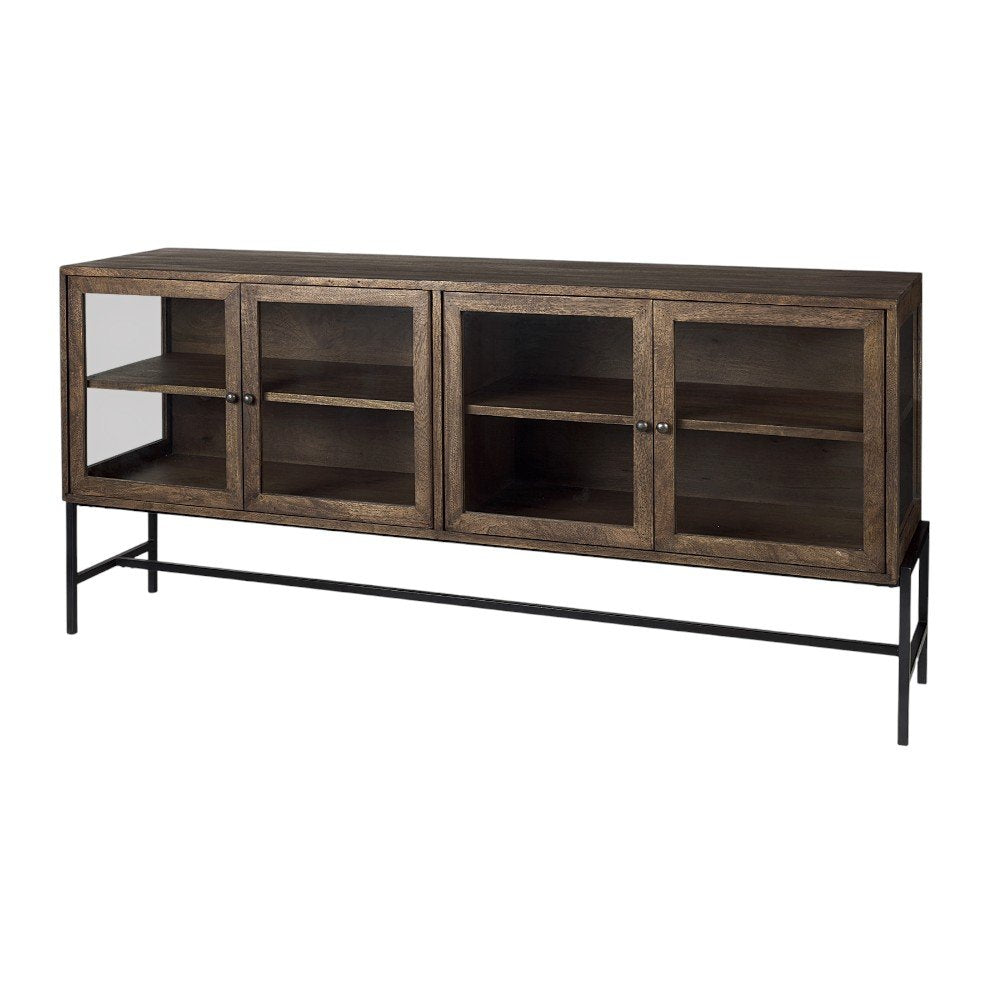 70" Wood 4 Door Shadowbox Sideboard