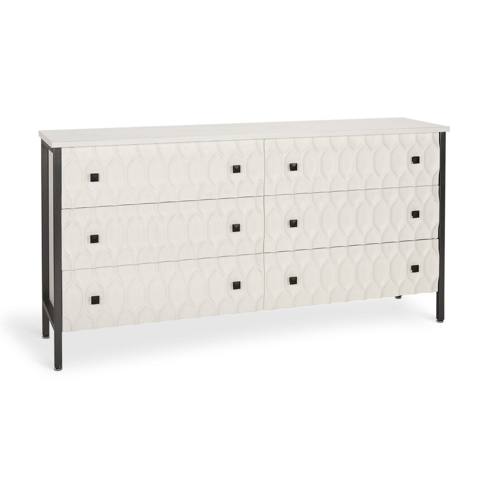63" Gray and White Wood Carved Geometric Sideboard