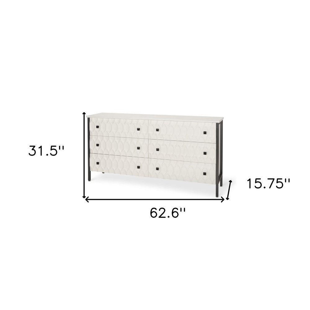 63" Gray and White Wood Carved Geometric Sideboard