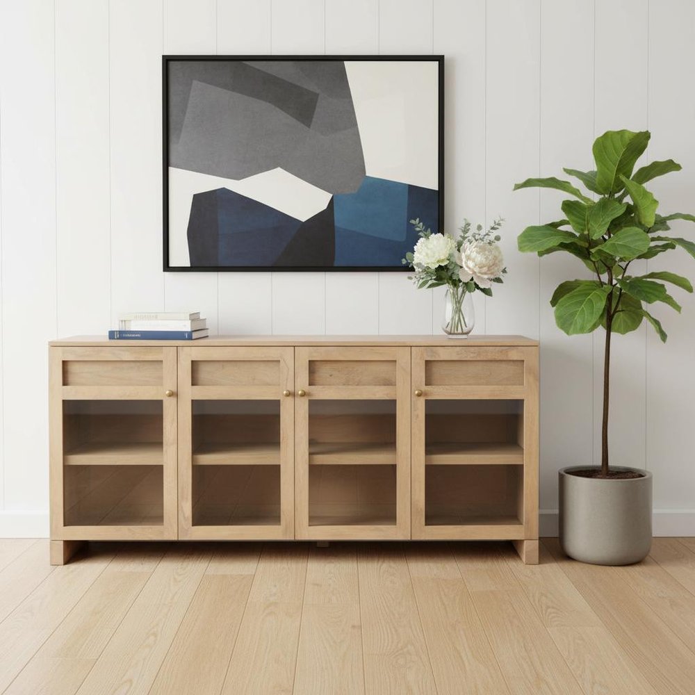 80" Light Brown Coastal Sideboard with Soft Close Doors
