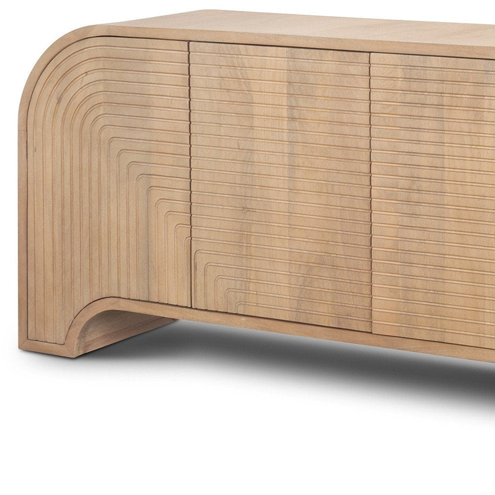 72" Light Brown Carved Arch Wood Sideboard