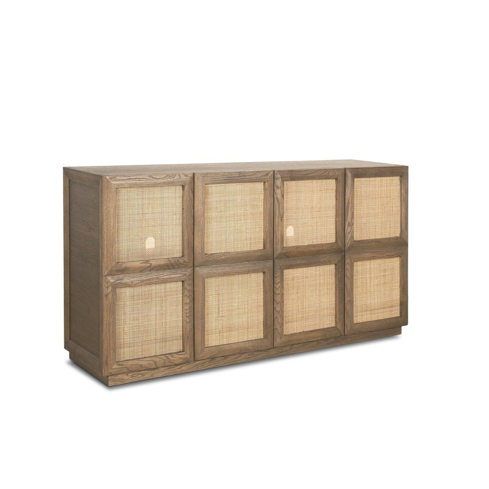 64" Brown Wood and Rattan Sideboard with Soft Close Doors