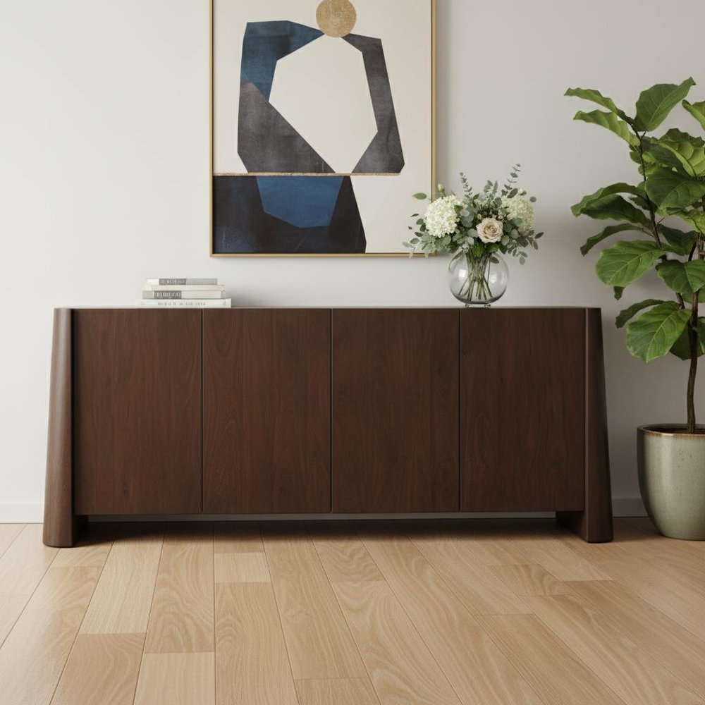 81" Brown Wood Slanted Sideboard With Soft Close Doors