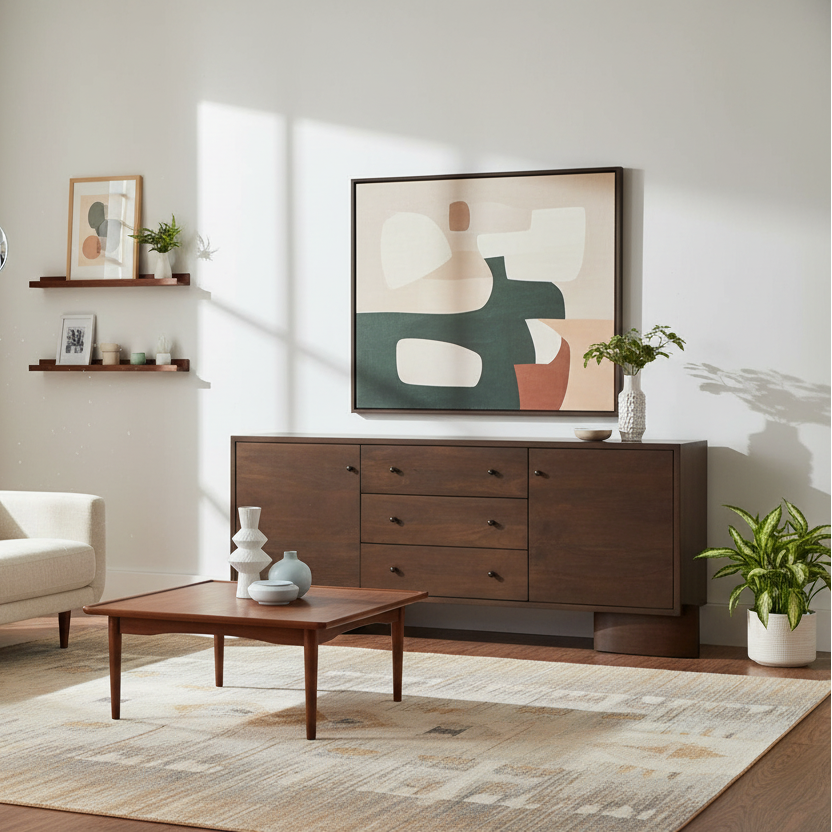 76" Wood Three Drawer Pedestal Sideboard
