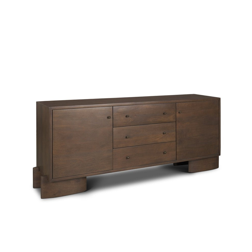 76" Wood Three Drawer Pedestal Sideboard with Two Soft Close Doors