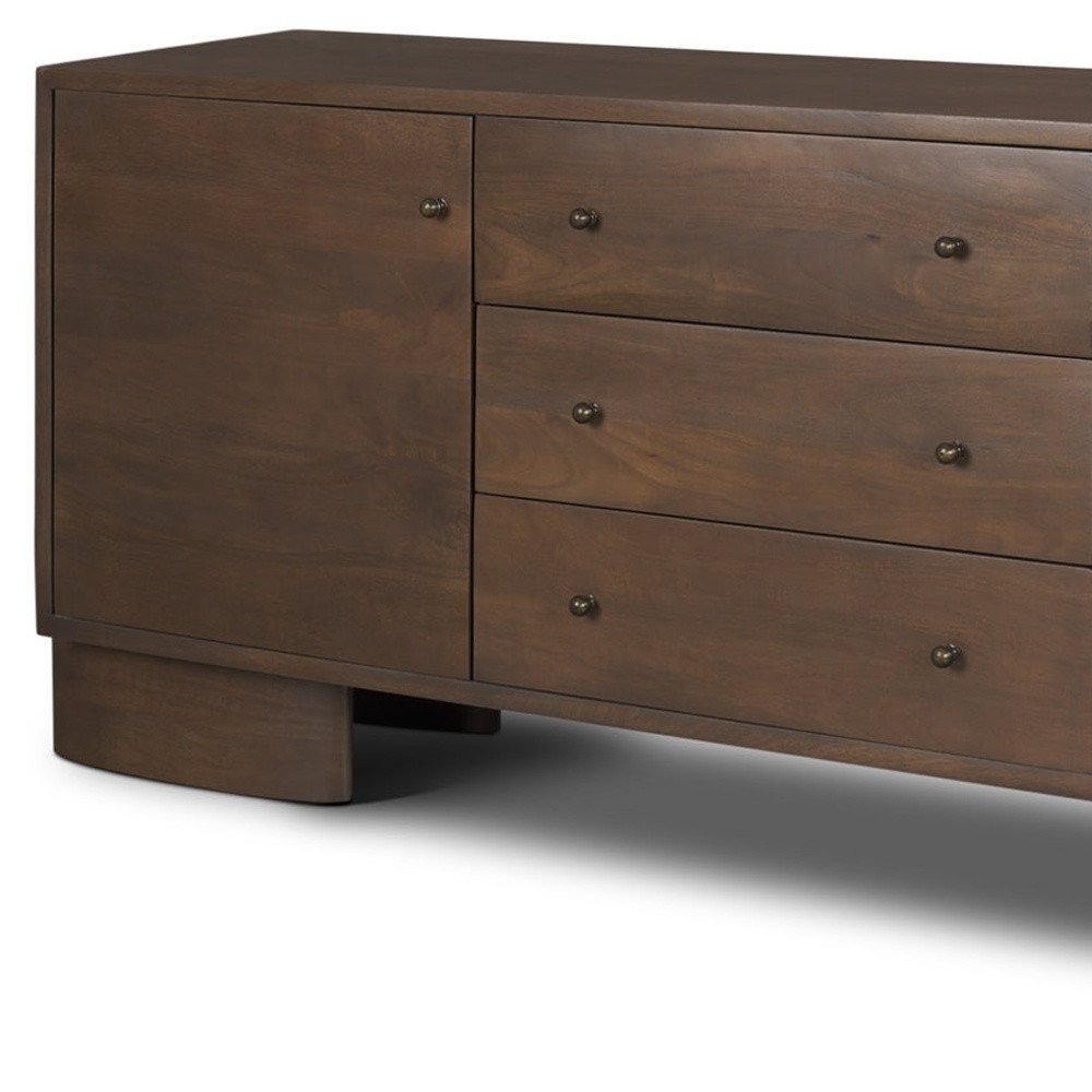 76" Wood Three Drawer Pedestal Sideboard with Two Soft Close Doors