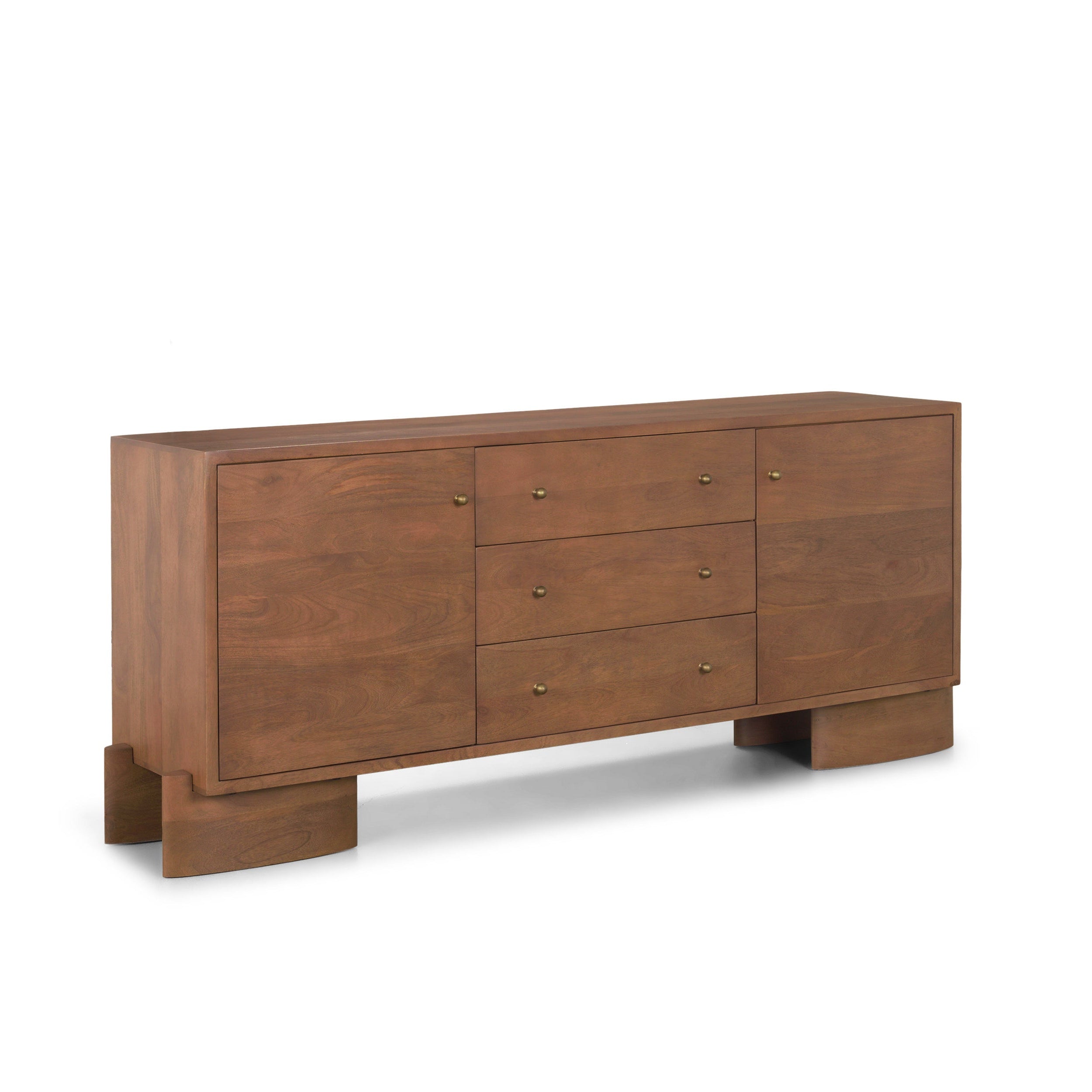 76" Wood Three Drawer Pedestal Sideboard with Two Soft Close Doors