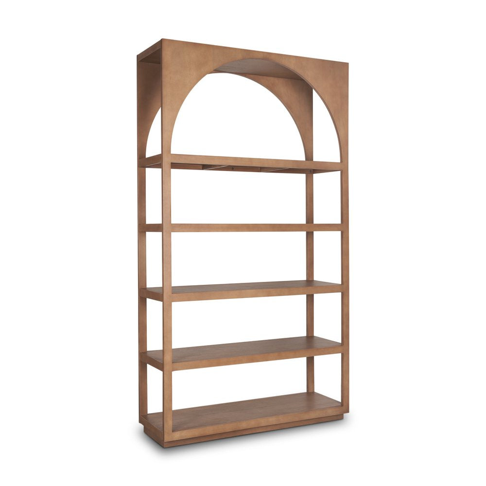 47" Brown Arched Wood Five Tier Bookcase