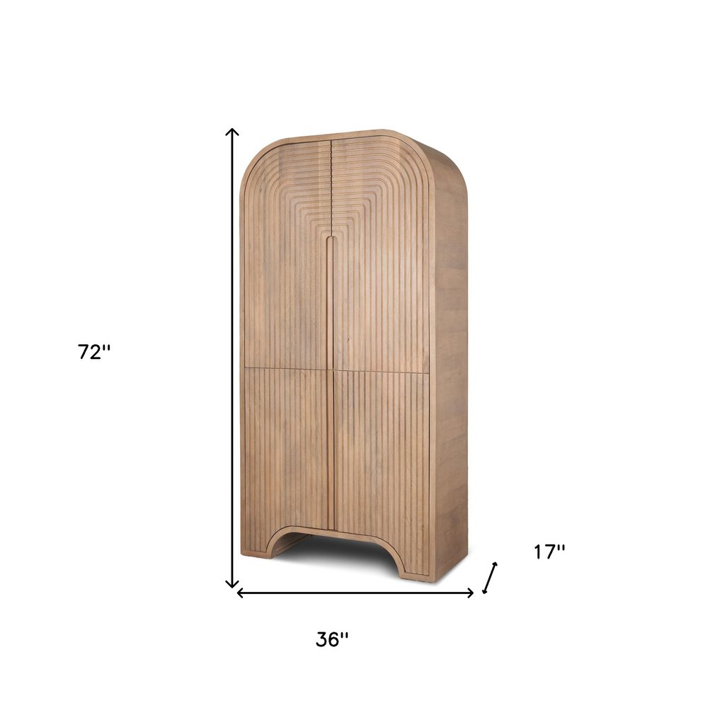 72" Natural Wood Arch Cabinet with 4 Doors