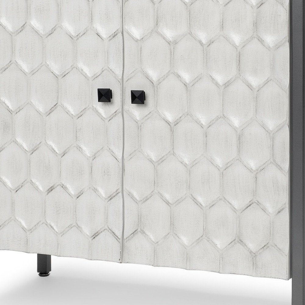 32" Gray and White Wood Carved Geometric Cabinet
