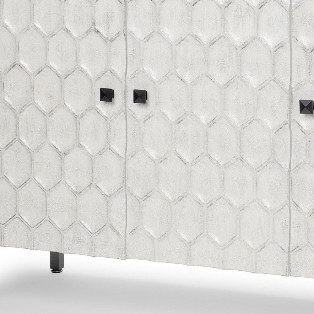 47" Gray and White Wood Carved Geometric Sideboard