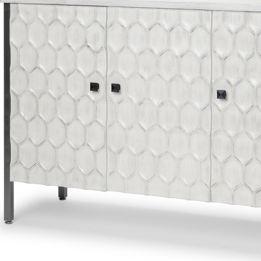 47" Gray and White Wood Carved Geometric Sideboard