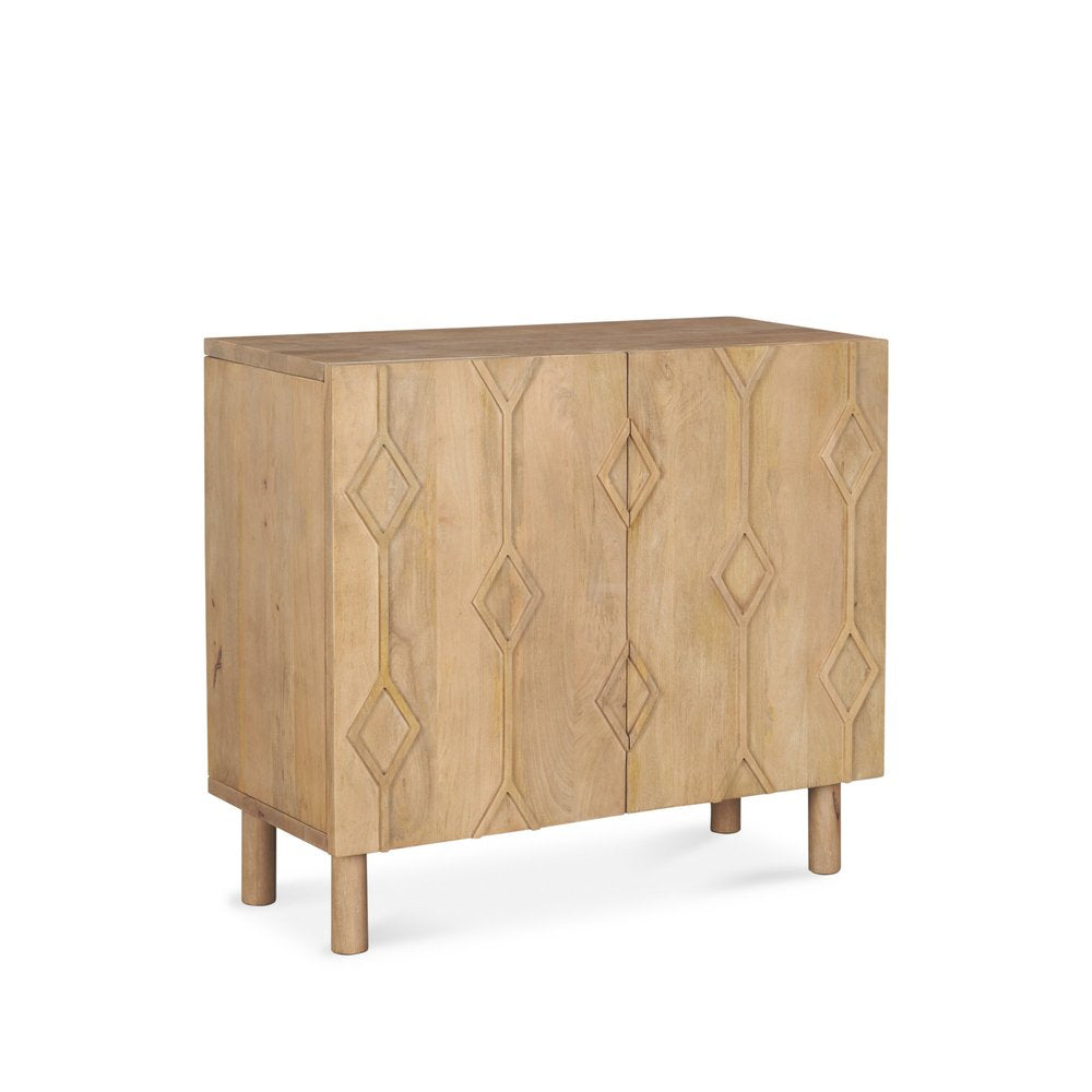32" Wood Carved Geometric Accent Cabinet