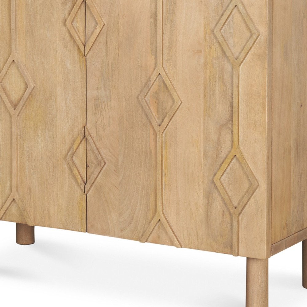 32" Wood Carved Geometric Accent Cabinet