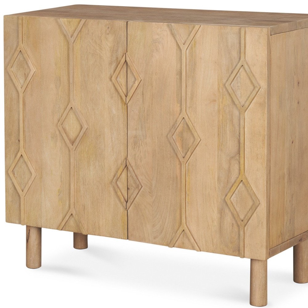 32" Wood Carved Geometric Accent Cabinet