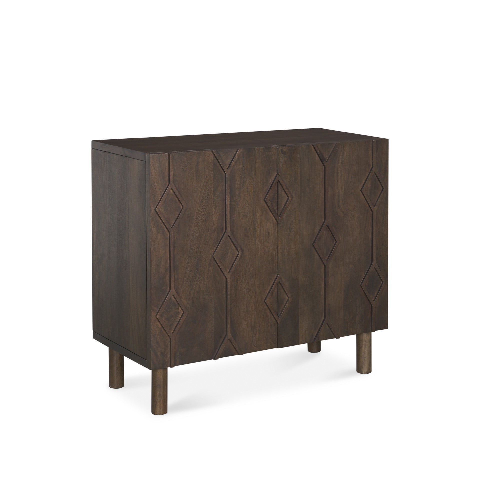 32" Wood Carved Geometric Accent Cabinet