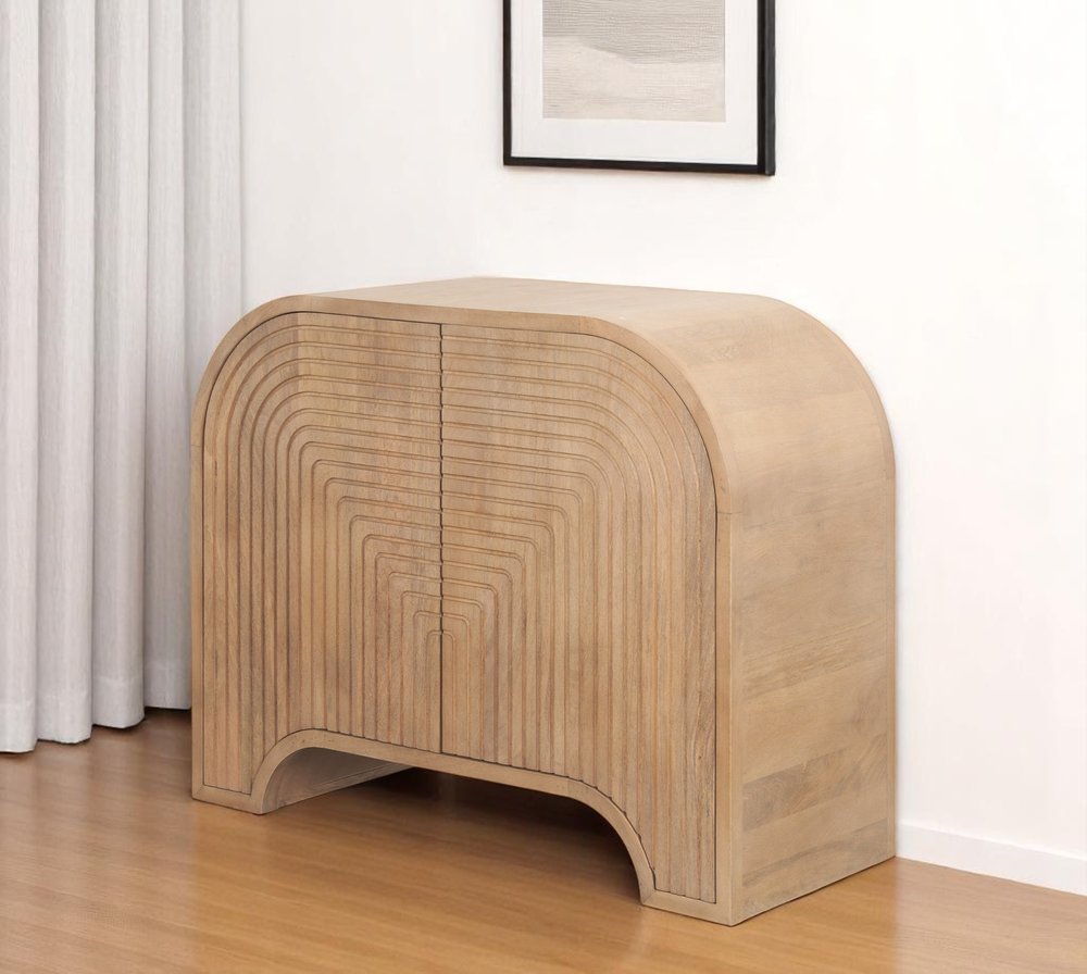 40" Arch Carved Wood Cabinet