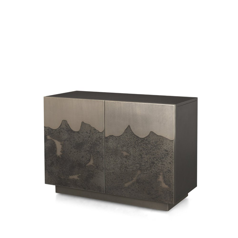 30" Gray Distressed Metal Two Door Cabinet