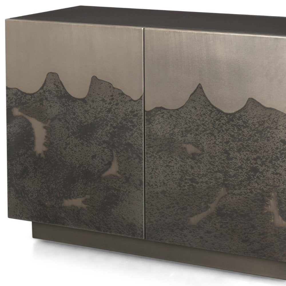 30" Gray Distressed Metal Two Door Cabinet