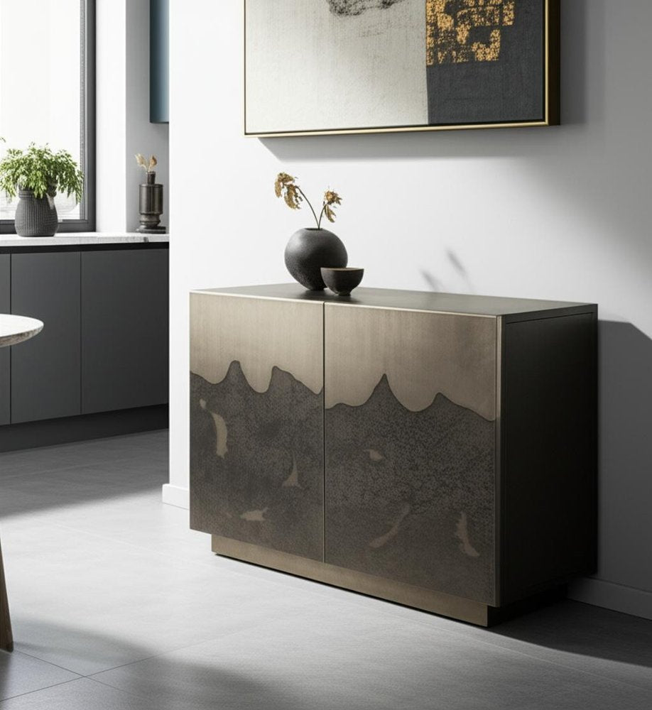 30" Gray Distressed Metal Two Door Cabinet