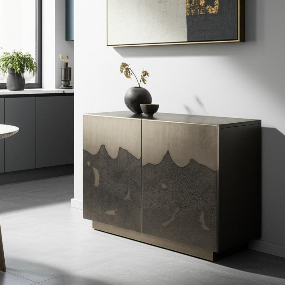 30" Gray Distressed Metal Two Door Cabinet