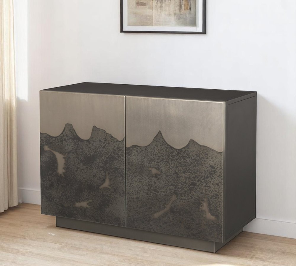 30" Gray Distressed Metal Two Door Cabinet