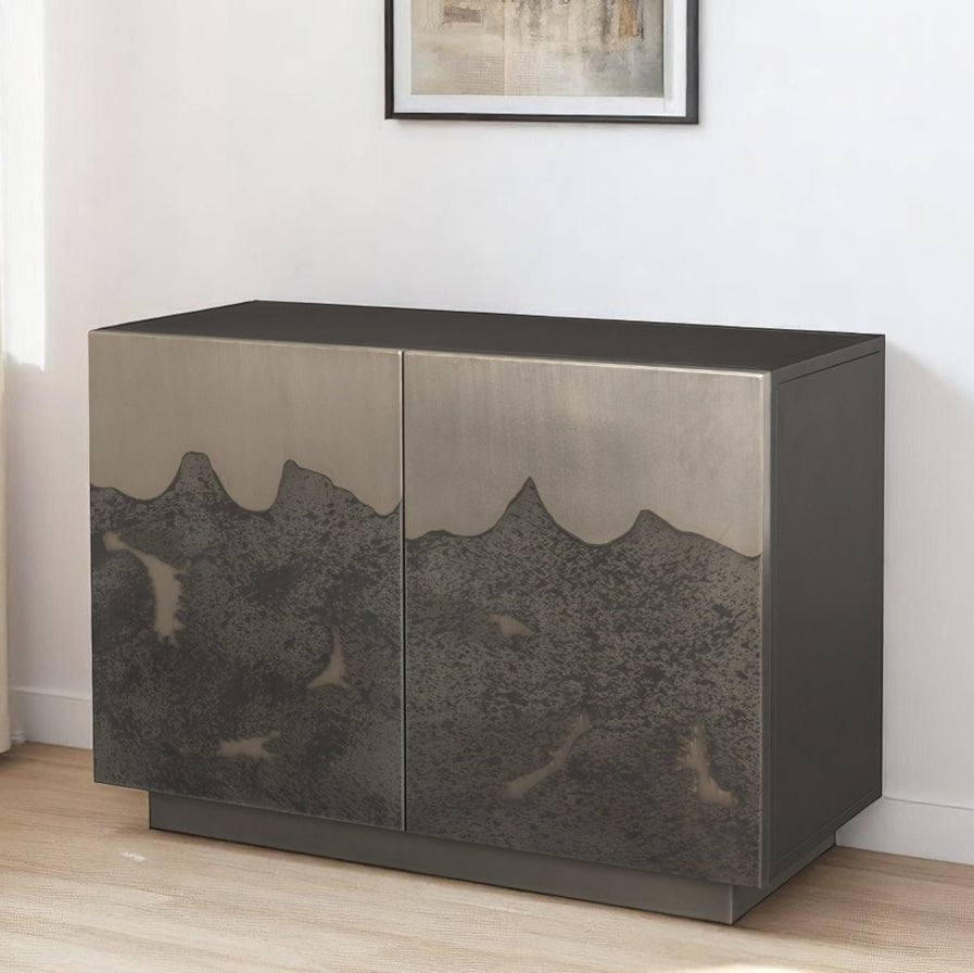 30" Gray Distressed Metal Two Door Cabinet